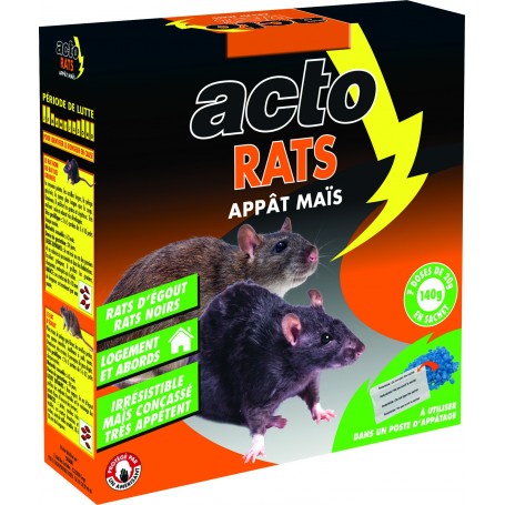 ACTO | Appat maïs pour rats | Mortel à faible dose | 140G | RAT8